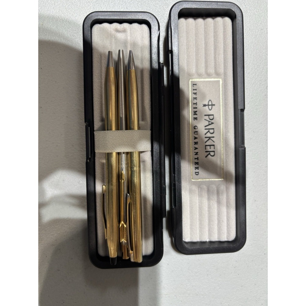 2 X Parker Classic Gold Finish‎ GT Stainless Steel Ballpoint Pen And Pencil